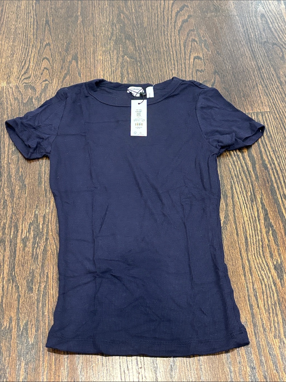 NWT Garage Women’s Navy Ribbed Short Sleeve Tee Size XS